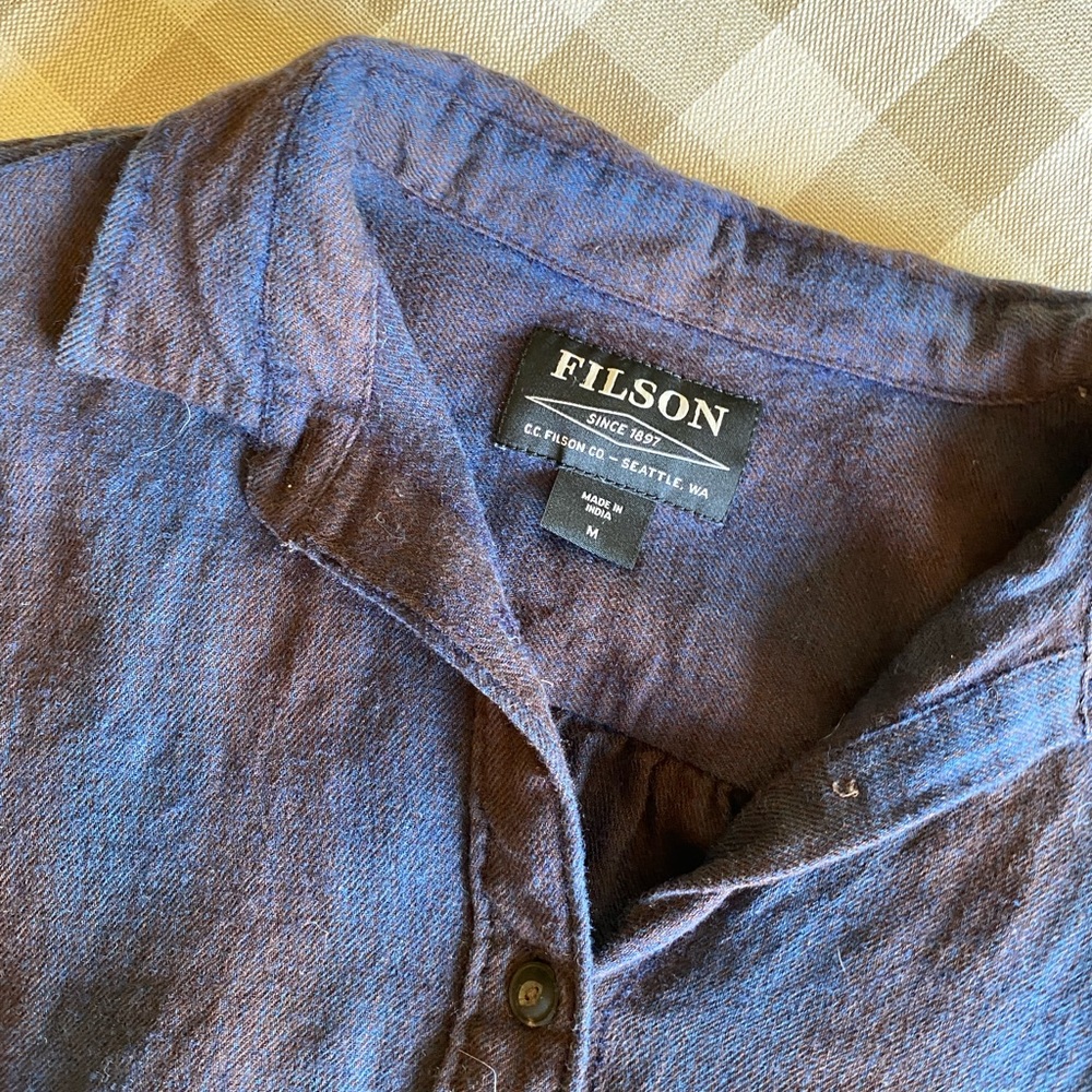 Filson Neutral Wool Flannel Plaid Button-Down Shi… - image 2